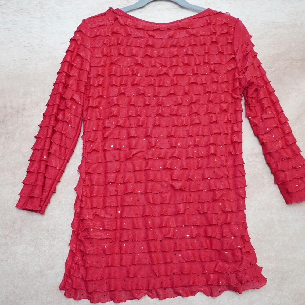 Notations Sequin Ruffle Top Red Small - Picture 5 of 5
